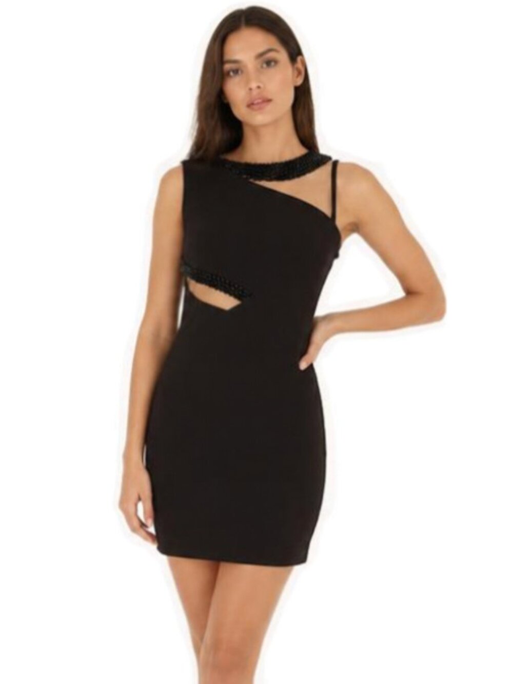 NWT black mesh cut-out beaded party cocktail prom dress Medium